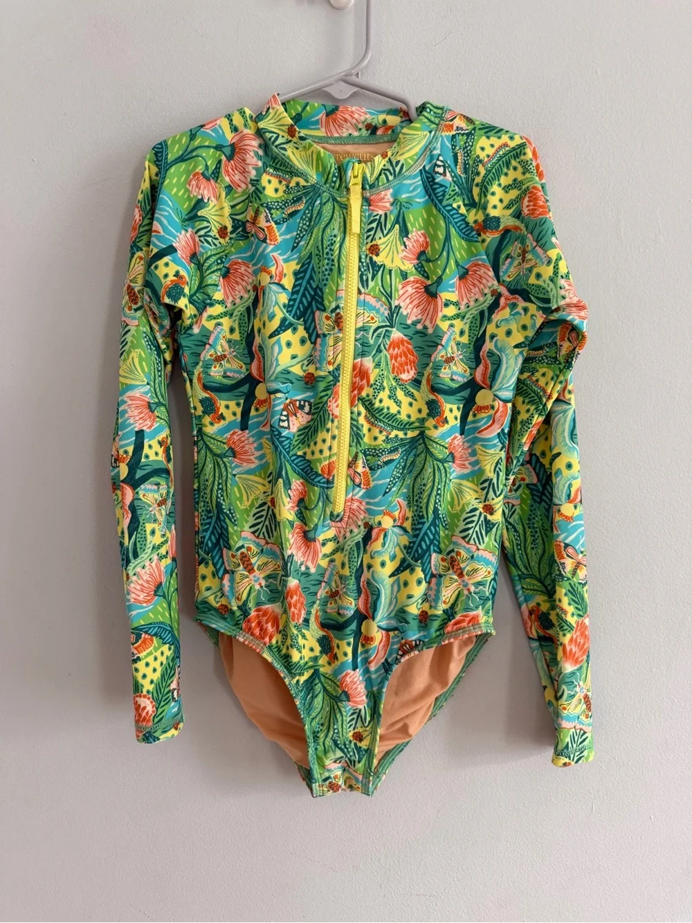 Crewcuts Tropical Print One Piece Long Sleeve Rash Guard